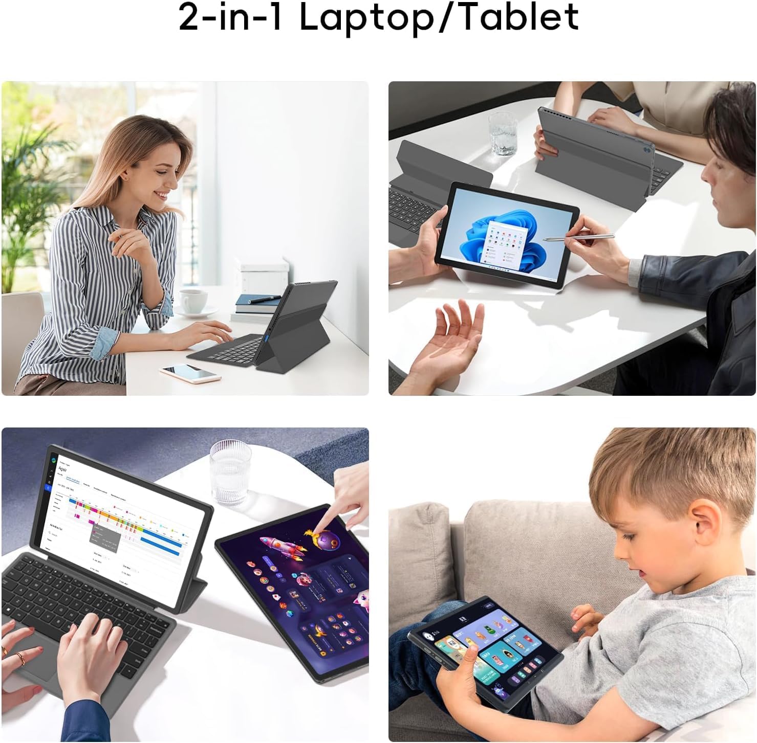 2-in-1 Laptop/Tablet (2026), Windows 11 PC with Magnetic Keyboard, 1-Year Office 365, 10.1" FHD IPS Touchscreen, 8GB RAM 256GB SSD, 6500Y Processor, USB-C, 2 Stereo Speakers for Home Office Students - Image 2
