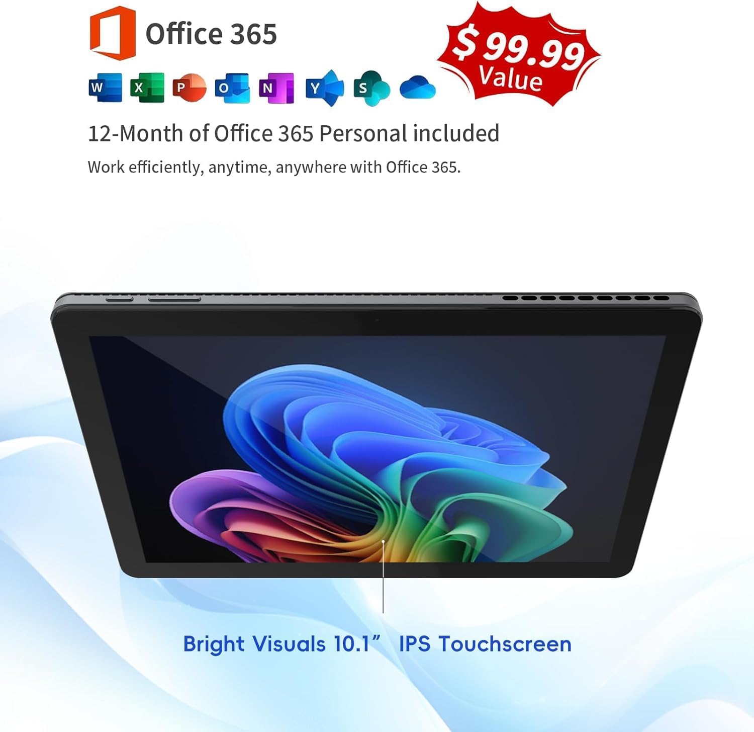 2-in-1 Laptop/Tablet (2026), Windows 11 PC with Magnetic Keyboard, 1-Year Office 365, 10.1" FHD IPS Touchscreen, 8GB RAM 256GB SSD, 6500Y Processor, USB-C, 2 Stereo Speakers for Home Office Students - Image 3