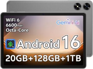 Android 16 Tablet 10.1 inch Tablet with Octa-Core Processor, 20GB RAM 128GB ROM 1 TB Expandable, 1280x800 HD IPS Touch Screen, GPS, 8H Battery, WiFi 6, BT 5.2, Dual Camera (Gray)