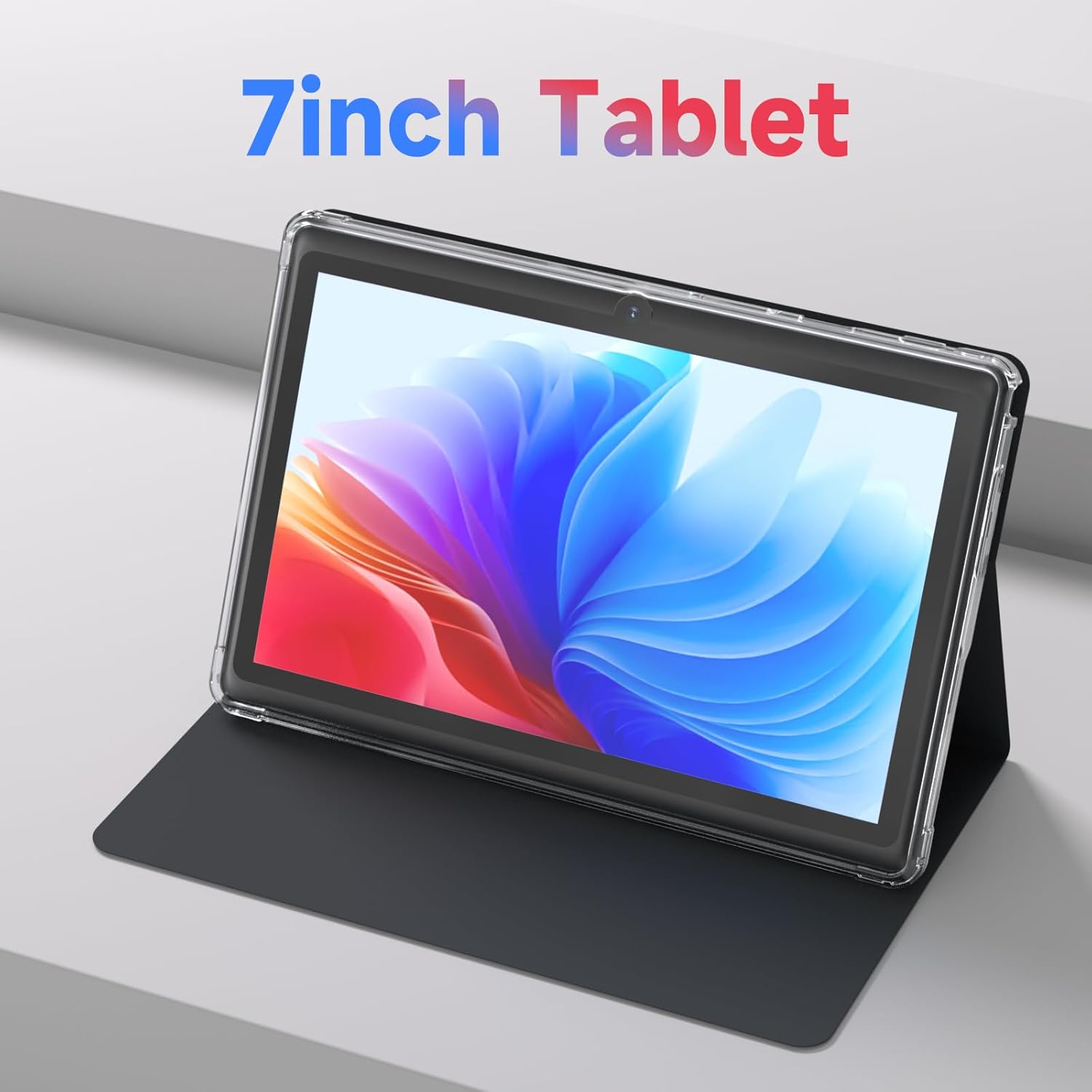 Android 14 Tablet 7 inch Tablets with Case, 8GB RAM 32GB ROM 1TB Expand, Quad-Core Processor Tablet PC, 1024 x 600 IPS Screen, Dual Camera, 3000mAh Battery, Bluetooth, WiFi, GMS, Widevine L1, Black - Image 2
