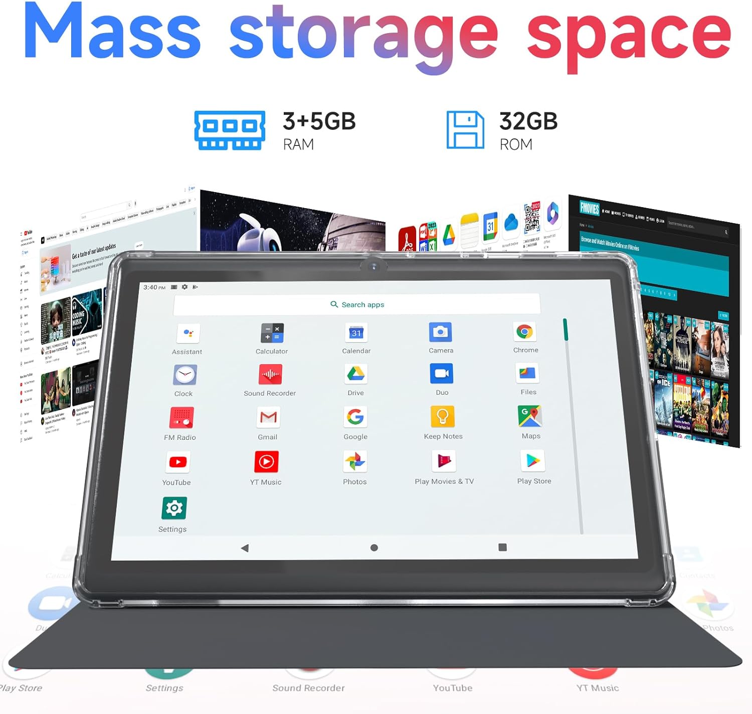 Android 14 Tablet 7 inch Tablets with Case, 8GB RAM 32GB ROM 1TB Expand, Quad-Core Processor Tablet PC, 1024 x 600 IPS Screen, Dual Camera, 3000mAh Battery, Bluetooth, WiFi, GMS, Widevine L1, Black - Image 4